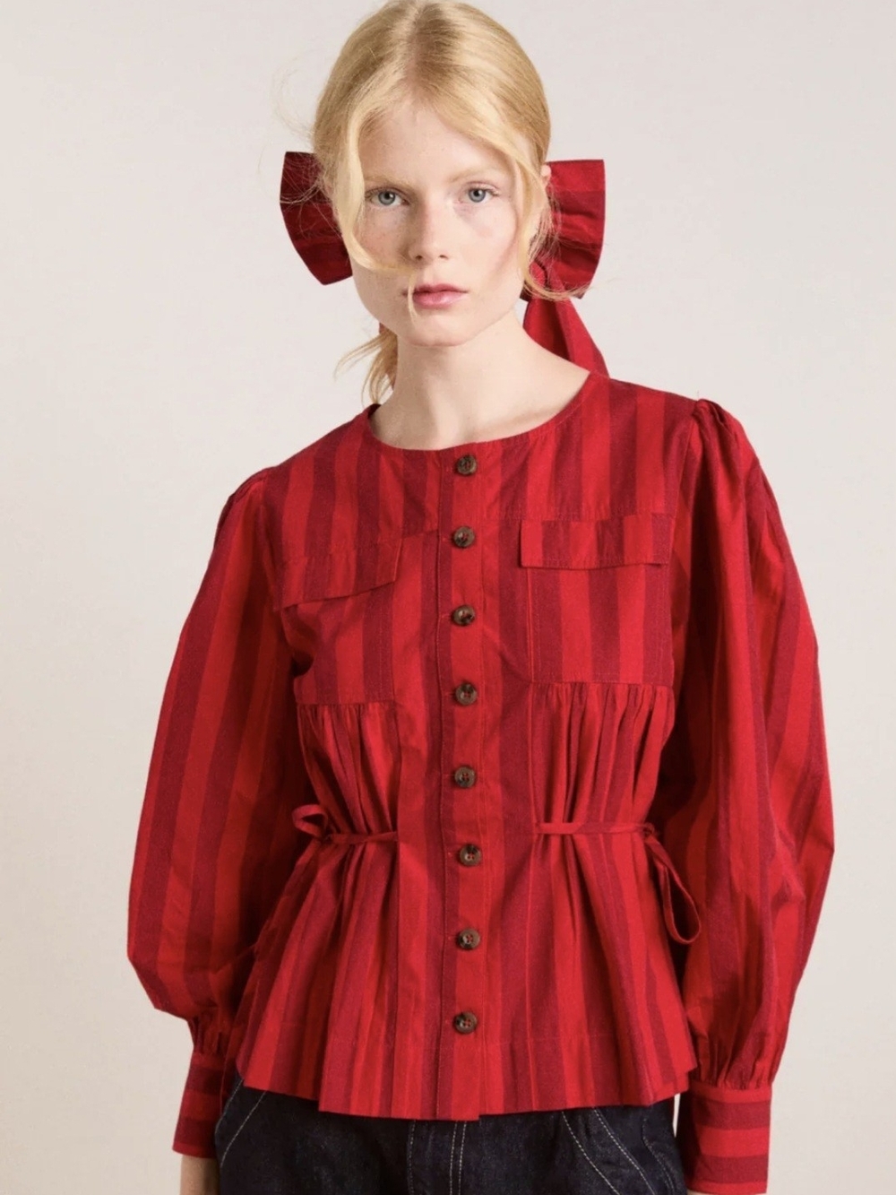 Damson Madder Charlize Stripe Blouse in Red Burgundy Stripe